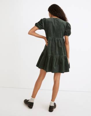 Corduroy Aidy Square-Neck Tiered Mini Dress